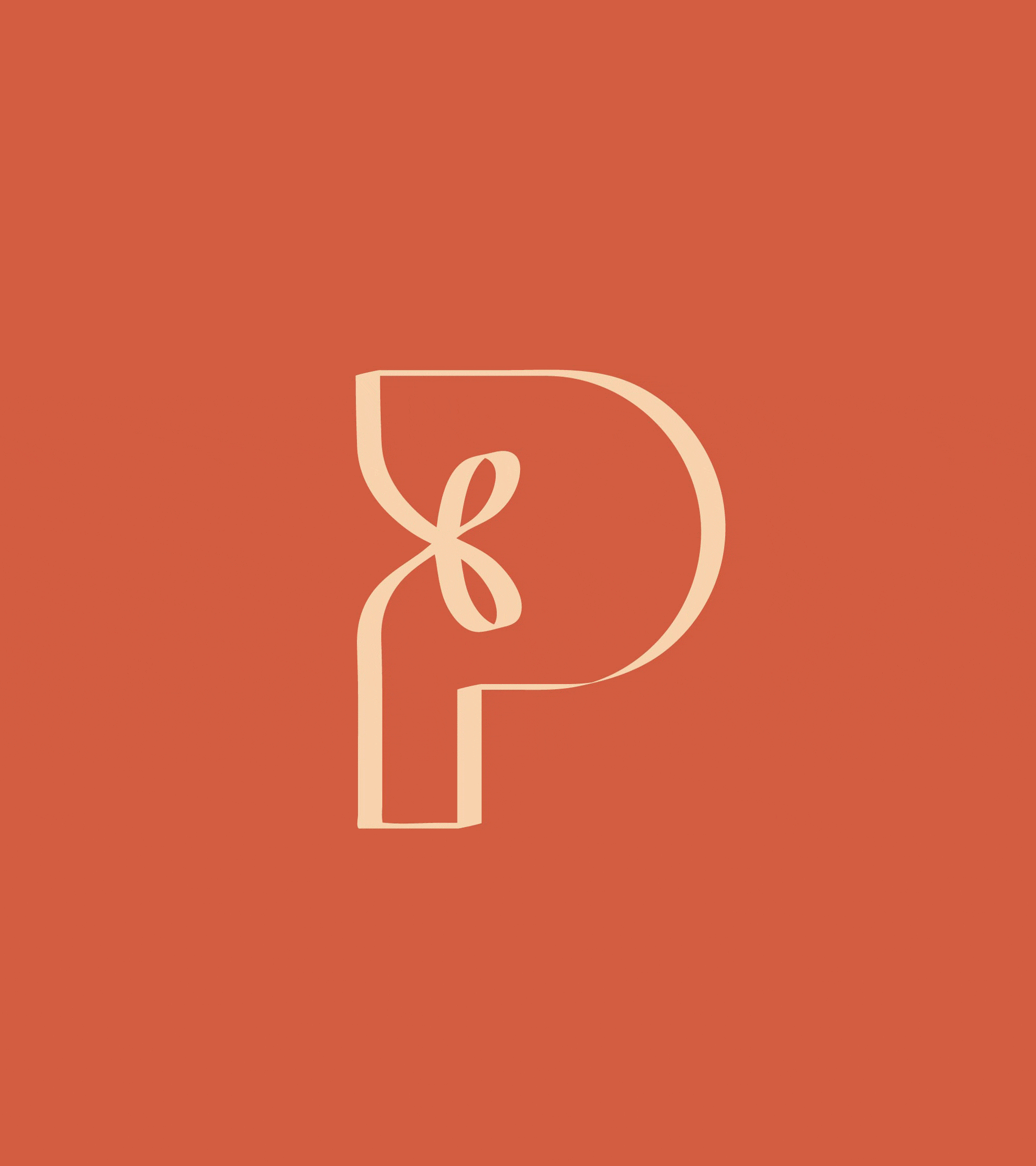 Animated ribbon P symbol on terracotta